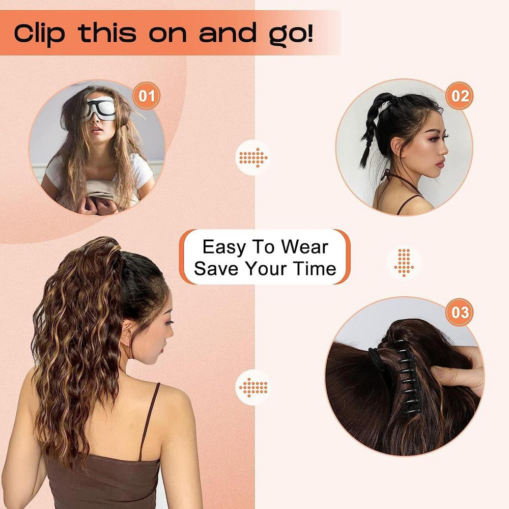 Накладний хвіст PORSMEER Ponytail 45 см Чорно-коричневий кучерявий об'ємний на крабі синтетичний Київ - фото 3