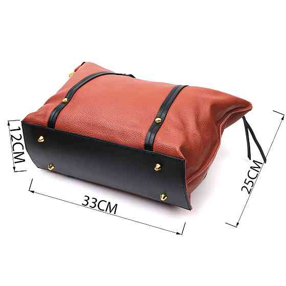 Вместительная двухцветная женская сумка из натуральной кожи Vintage 22301 Коричневая Киев