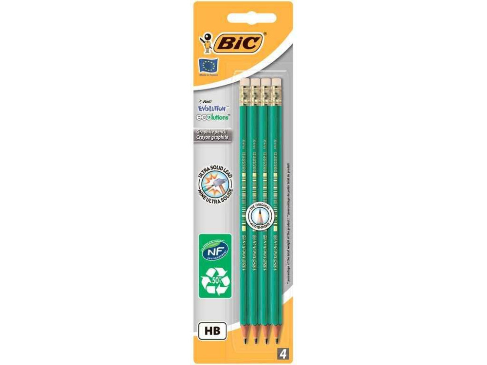 Олівець чорнографітовий Evolution Eco , з гумкою, 655HB, 4шт bc8902753 ТМ BIC Solmir Київ - фото 1