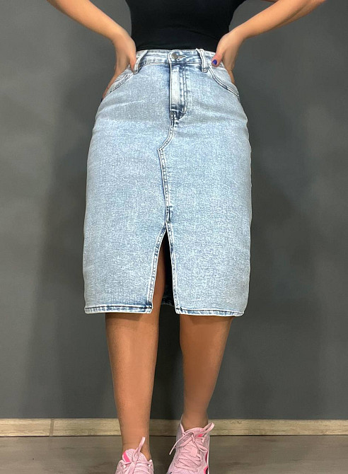 Спідниця жіноча джинсова DNL 208 середньої довжини з розрізом блакитна, блакитний, З2, 32, 87 см, 117 см Київ - фото 10