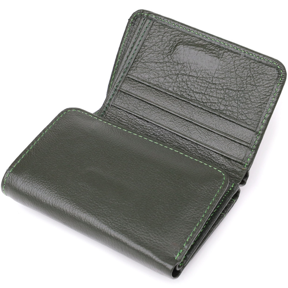Маленький гаманець зручного формату із натуральної шкіри ST Leather 23076 Зелений Київ - фото 6