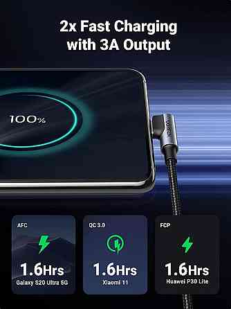 Угловой кабель Ugreen Angled USB 2.0 A to Type-C US176 20857 (Черный, 2м) Николаев