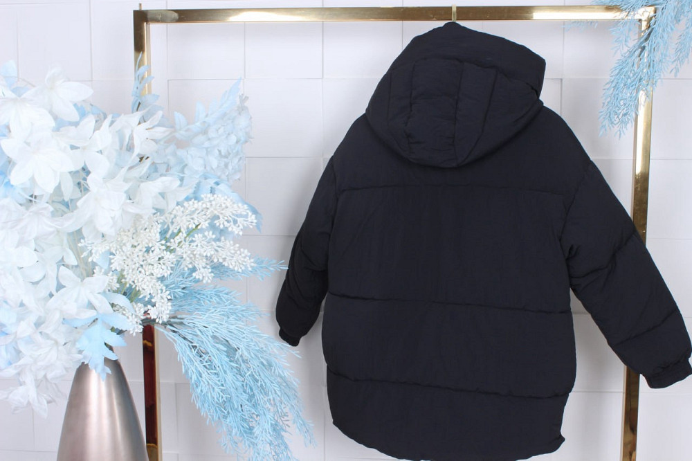 Детская подростковая черная зимняя куртка для девочки оверсайз эко пух 164 Николаев - изображение 3