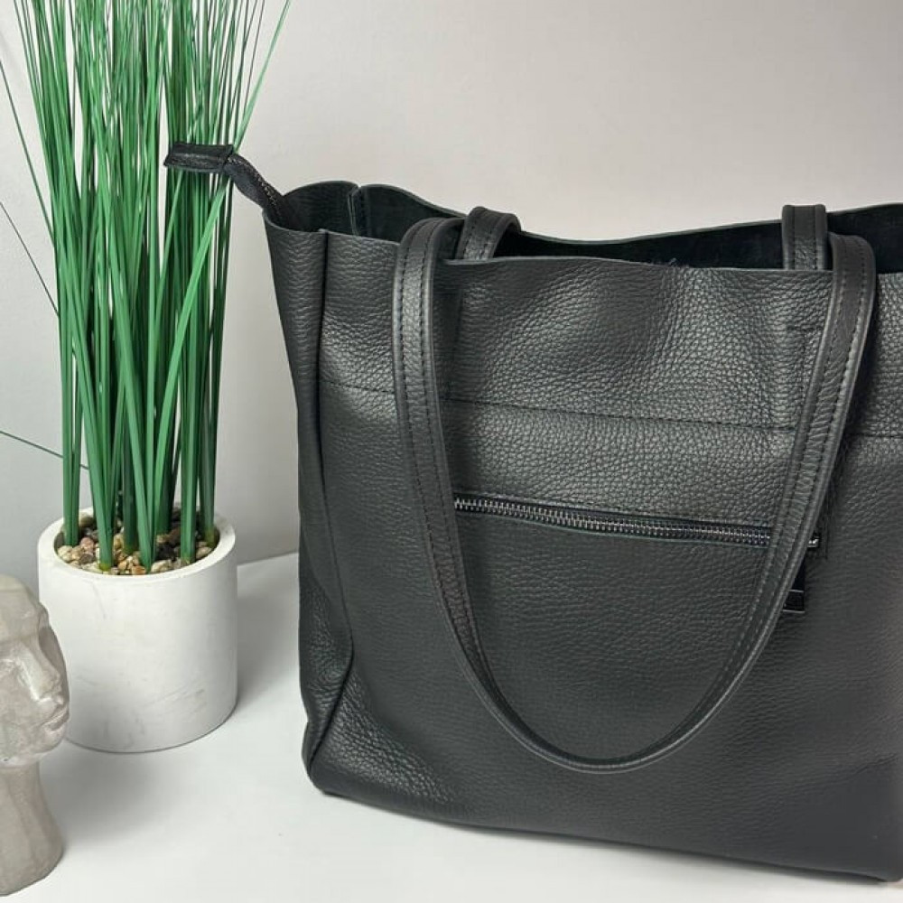 Жіноча Сумка шкіряна велика тоут Юта Чорна 28*30*12 см, сумка шопер з натуральної шкіриMasterSem Київ - фото 5