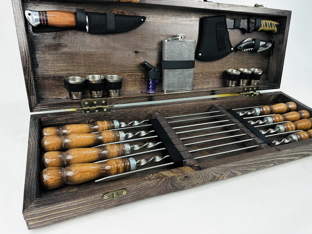 Подарунковий набір шампурів в дерев'яному кейсі для пікніка МИСЛИВЕЦЬ ручної роботи (шампура і аксесуари) HAPPY DAYS Тернопіль - фото 3