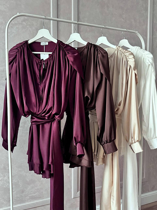 Жіноче легке плаття з об'ємним драпіруванням шовк армані Бургунді Одеса - фото 1