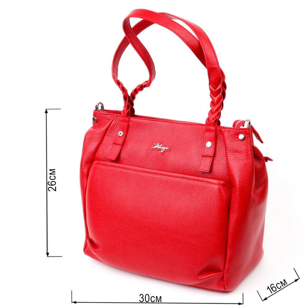 Яркая и вместительная женская сумка с ручками KARYA 20880 кожаная Красный Киев - изображение 3