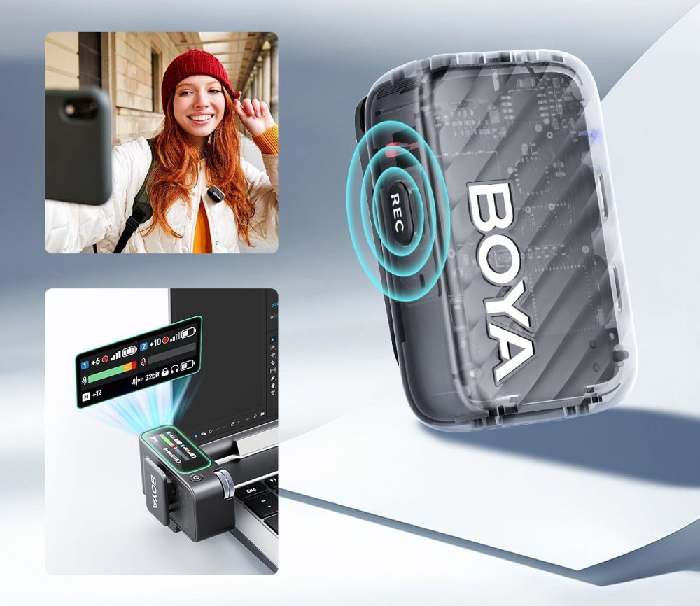 Мікрофон подвійний бездротовий / рекордер з ШІ шумозаглушенням для телефону камери Type-C BOYAMIC 2-01 SBR Київ - фото 3