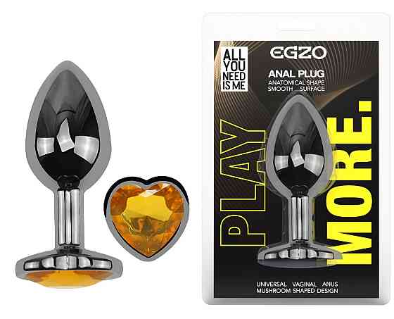 Анальная пробка с кристаллом EGZO - Dark Silver Heart Plug Yellow size M Sex Aura Киев
