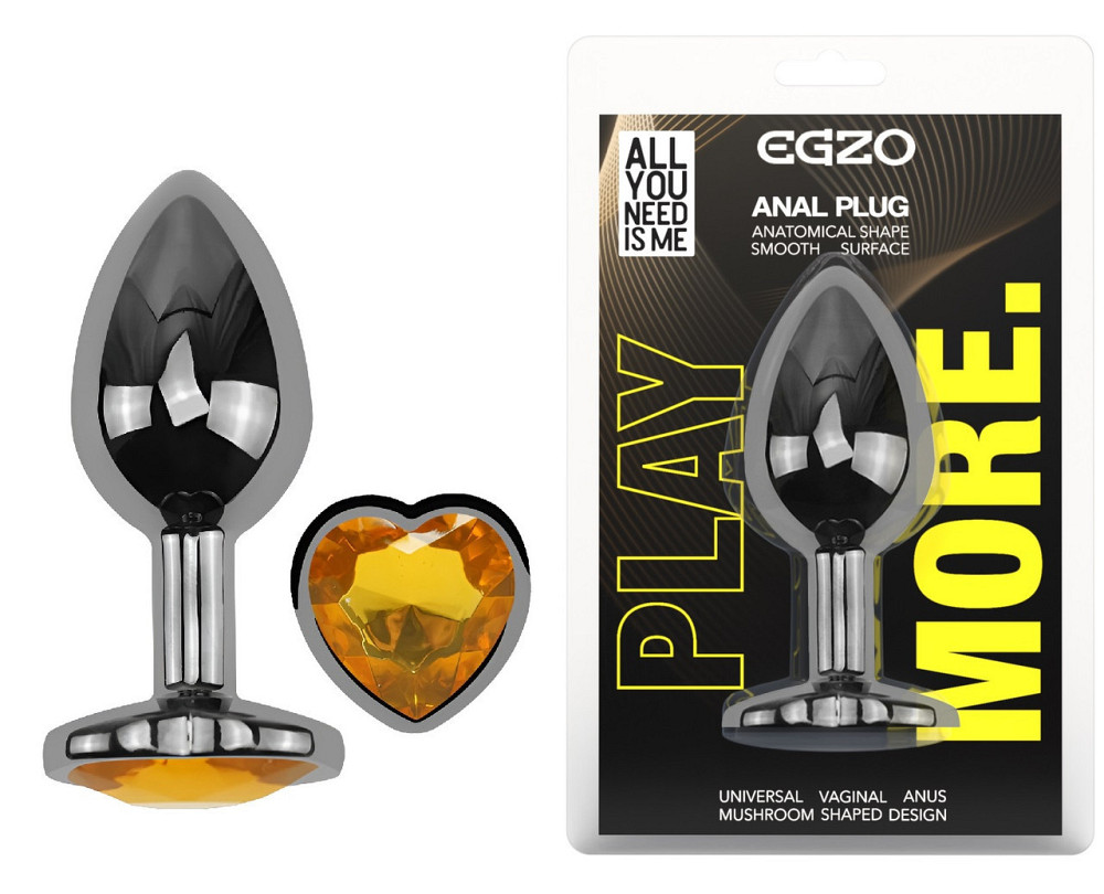 Анальная пробка с кристаллом EGZO - Dark Silver Heart Plug Yellow size M Sex Aura Киев - изображение 1