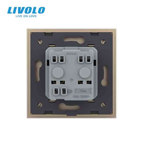 Електрична розетка з заземленням LIVOLO, золота, скляна рамка, шторки, 250В 16А (VL-C7C1EU-13) Коломыя
