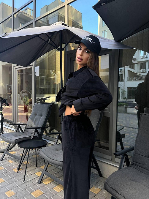 Женский прогулочный костюм двойка: рубашка + штаны палаццо турецкий велюр спорт Черный, 42/44 Одесса - изображение 9