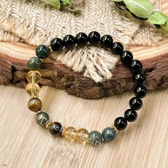 Браслет из натуральных камней для денег и удачи – тигровый глаз, агат, кварц, обсидиан (унисекс) Киев