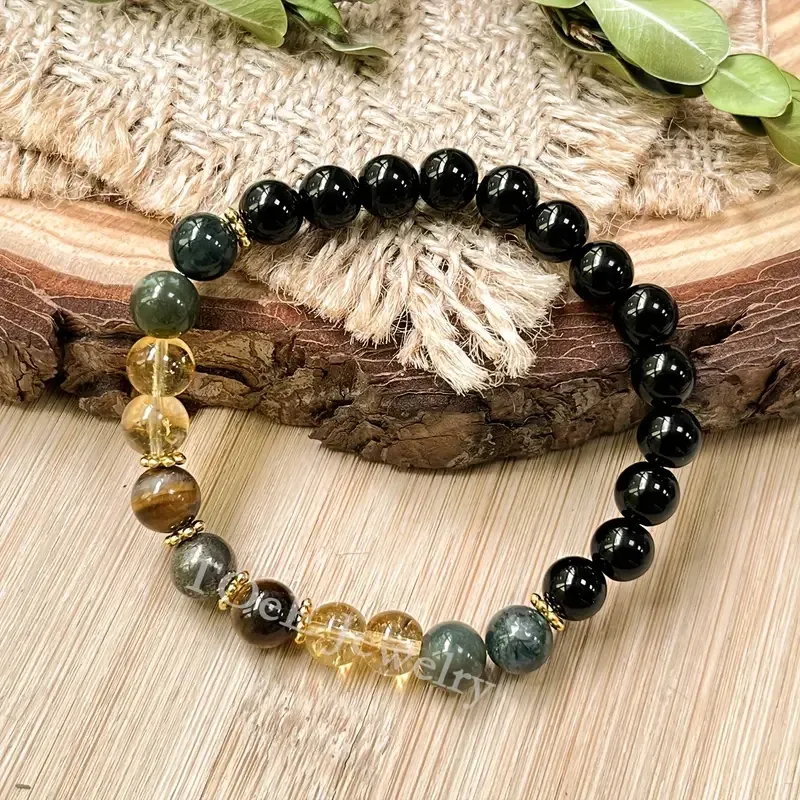Браслет из натуральных камней для денег и удачи – тигровый глаз, агат, кварц, обсидиан (унисекс) Киев - изображение 1