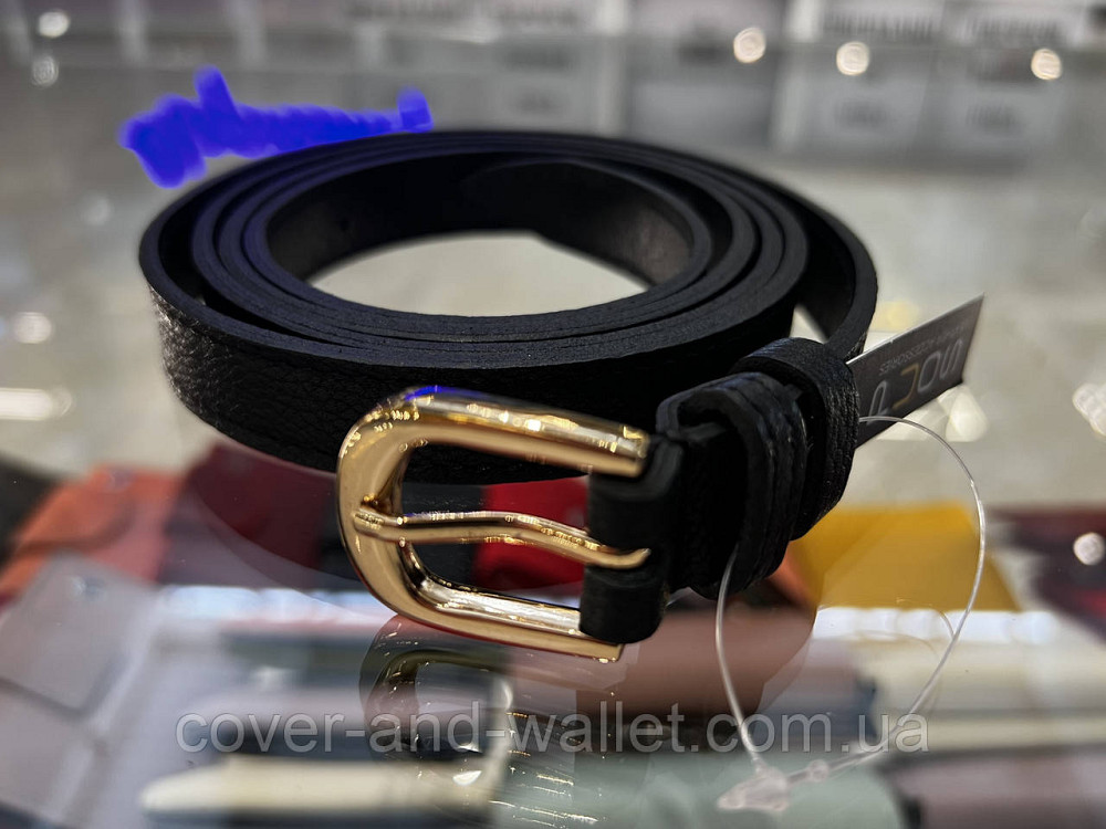 Тонкий кожаный женский ремень черного цвета 20 мм Puos Киев - изображение 8