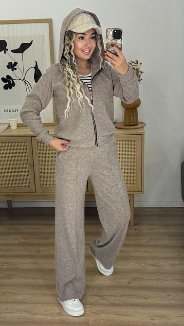 Женский теплый прогулочный костюм двойка: кофта и штаны вязка на трикотажной основе Капучино, 46/48 Одесса - изображение 8