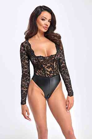 Боди с кружевом, F296 Noir Handmade Psyche с открытым доступом, с молнией, черное, размер M Sex Aura Киев