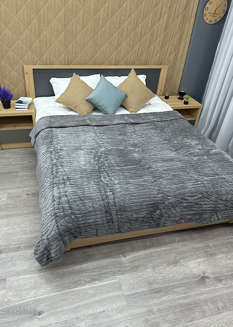 Плед 200х230 см (+-10см) на овчині "Косичка" колір сірий (87-305) Київ - фото 5