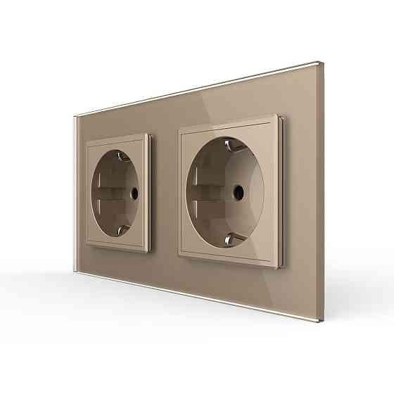 LIVOLO Подвійна електрична розетка з заземленням LIVOLO, золота, скляна рамка, шторки, 250В 16А Коломия