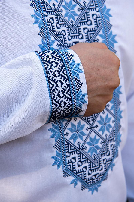 Вишиванка лляна чоловіча, довгий рукав, біла, (льон) Київ - фото 4