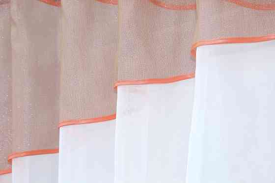 Кухонные шторы VR-Textil № 091к с ламбрекеном и подвязками персиковый с белым 260х170 см (59-774) Киев