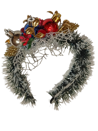 Новогодний обруч на голову с мишуры и новогодними игрушками one size разноцветный ручная работа Киев