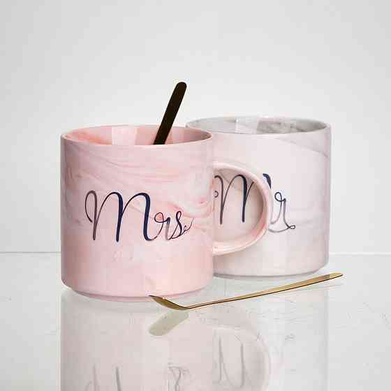 Парные фарфоровые чашки Mr&Mis с ложкой, 400 мл Киев