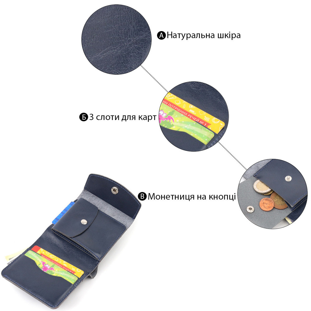 Удобное портмоне из натуральной кожи Синий (SHVIGEL) Киев - изображение 8