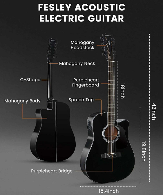 Гитара электро-акустическая 12-тититрунная Fesley FDET280C (комплект) Харьков - изображение 5