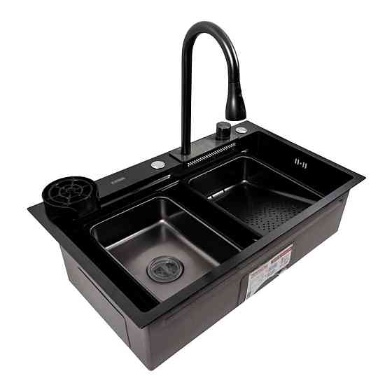 Кухонна мийка PVD чорна CM 75*46A Platinum Handmade "Водоспад" Коломыя