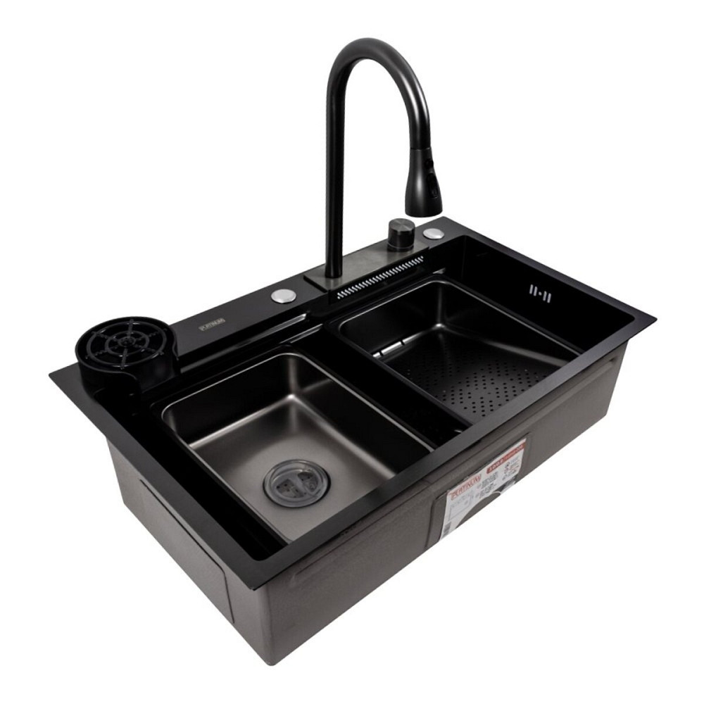 Кухонна мийка PVD чорна CM 75*46A Platinum Handmade "Водоспад" Коломыя - изображение 4