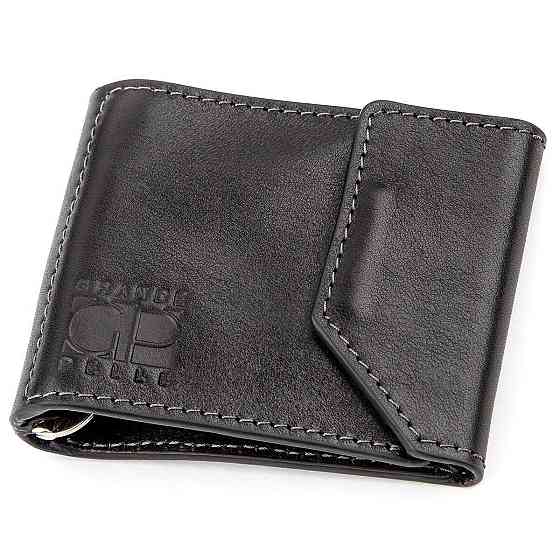 Затискач для грошей з італійської шкіри GRANDE PELLE 11149 Чорний Київ