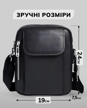 Чоловіча шкіряна сумка-барсетка 19х24х7.5, сумочка планшет через плече чорна Bexhill BX-09164 Київ