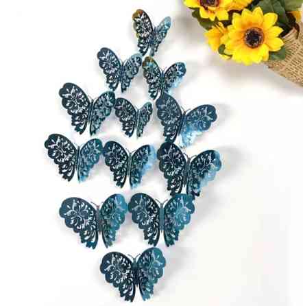 Декоративні метелики зелені, в наборі 12штук різних розмірів, пластик Київ