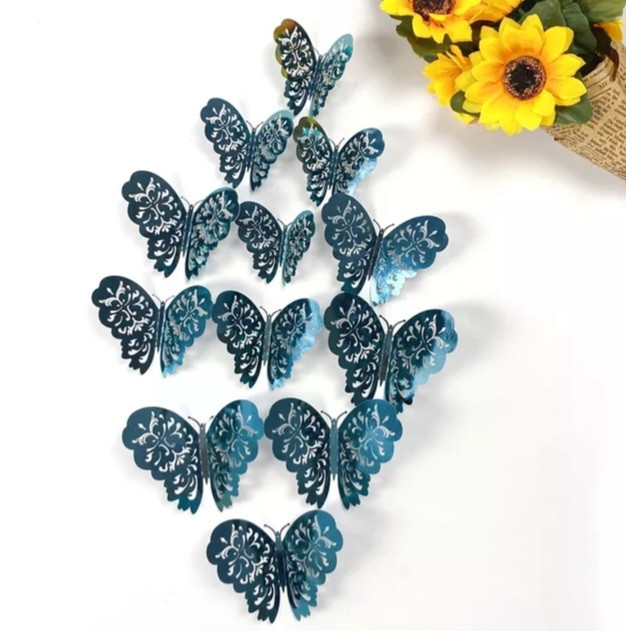 Декоративні метелики зелені, в наборі 12штук різних розмірів, пластик Київ - фото 1