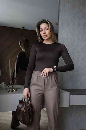 Прямые кожаные штаны на меху Choice Батал 54-56, Мокко Киев