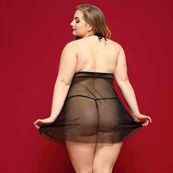 Сорочка бебі-дол JSY «Пристрасна Ліліт» Plus Size, Black, халтер, дрібна сітка, мереживо, стрінги Sex Aura Київ