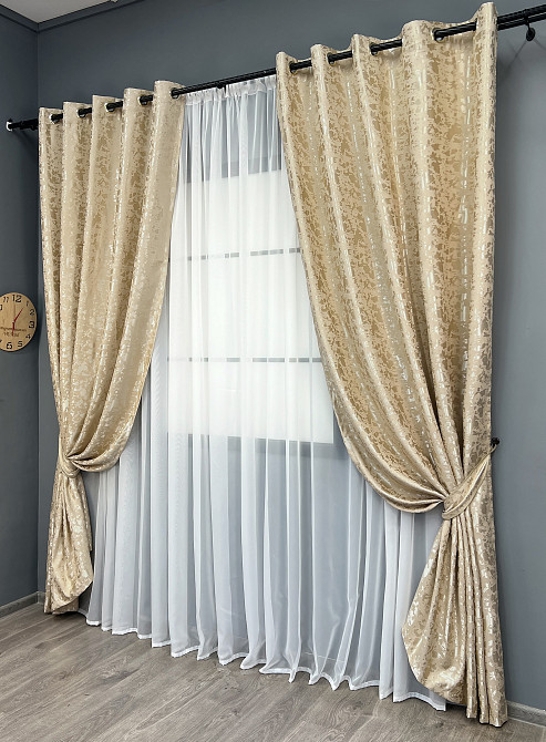 Комплект штор на люверсах VR-Textil Лен мрамор Pavliani ХО № 1270ш Бежевый 150х250 см 2 шт (37-0122) Киев - изображение 13