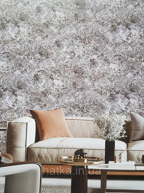 Шпалери вінілові на флізеліні гарячого тиснення DU&KA 1.06х10 вензель основа під штукатурку сірі коричневі Київ - фото 1