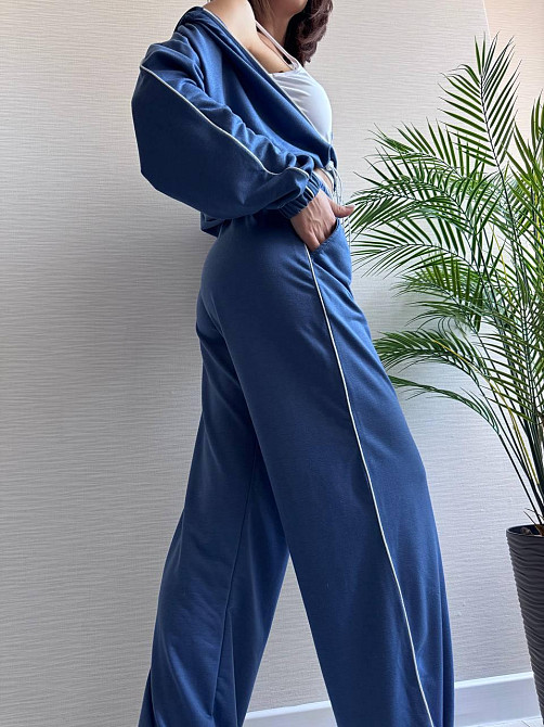 Женский прогулочный костюм тройка: кофта топ и штаны  двунить + микродайвинг Светлый джинс, 46/48 Одесса - изображение 7