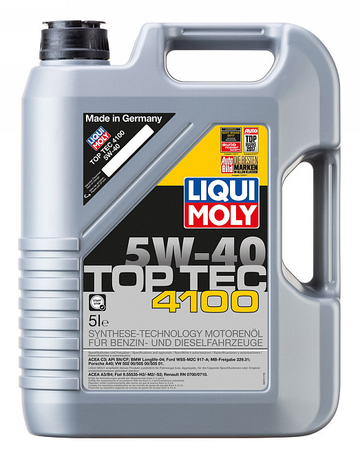 LIQUI MOLY 9511 Top Tec 4100 SAE 5W-40 — Синтетична моторна олива Low SAPS | Для бензинових і дизельних двигунів з DPF та каталіза Ковель - фото 1