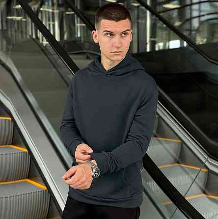 Осіннє чоловіче худі з капюшоном Pobedov 001 (трьохнитка) темно-зелене Київ