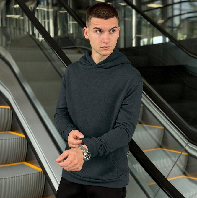 Осіннє чоловіче худі з капюшоном Pobedov 001 (трьохнитка) темно-зелене Київ - фото 3