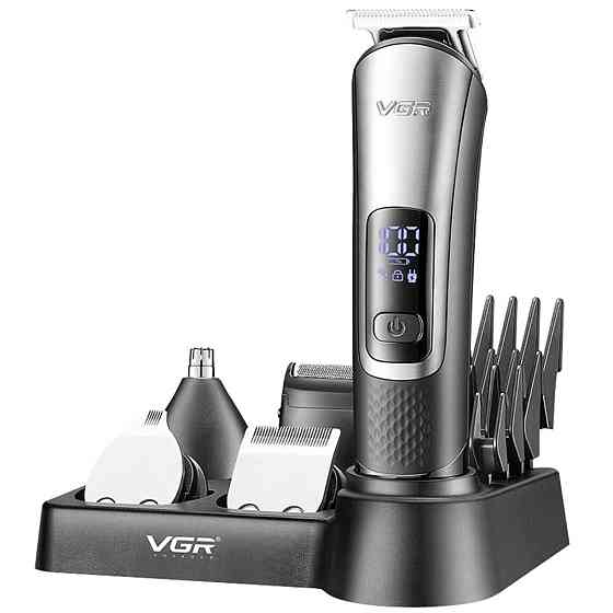 Машинка для стрижки аккумуляторная VGR V-111 для бороды носа та ушей и подставка (9 насадок) Киев