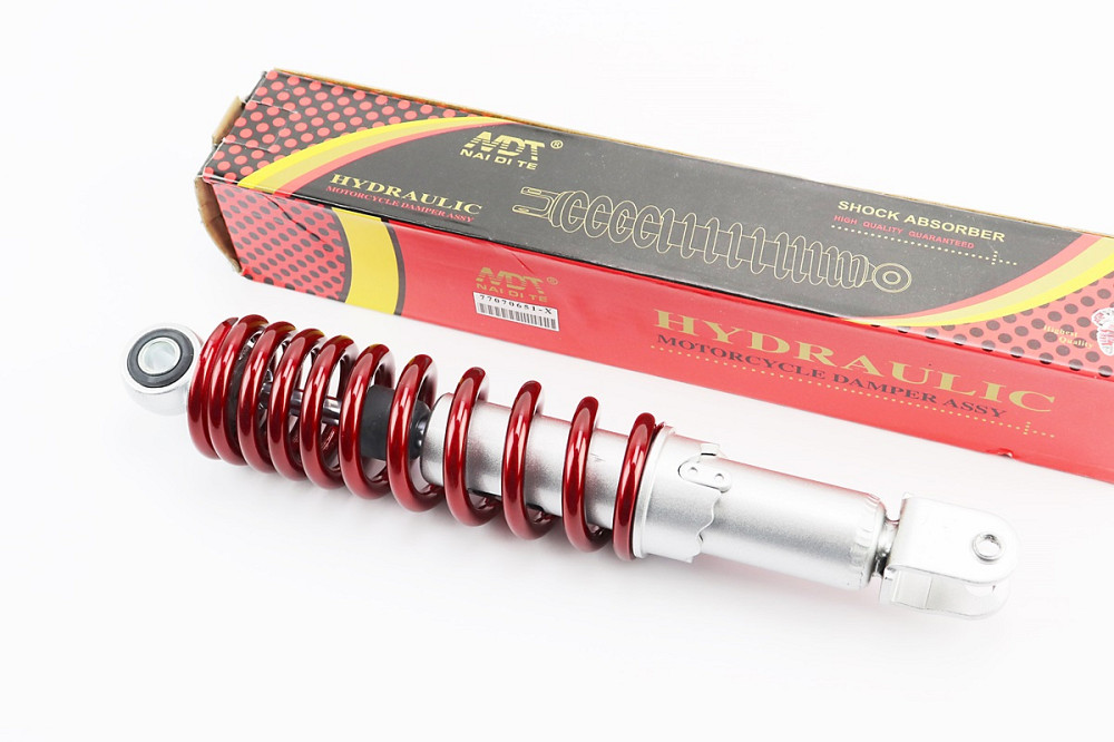 Амортизатор задній GY6/Honda - 290мм*d55мм (втулка 10мм / вилка 8мм) регул., червоний Київ - фото 1