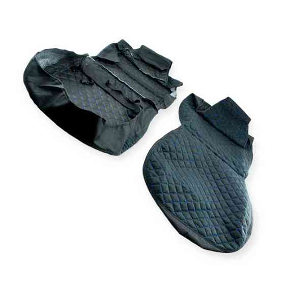 Накидки сиденье черная (2шт) ткань ромб, синяя нить, закрытый низ и торцы люкс на Мукачево