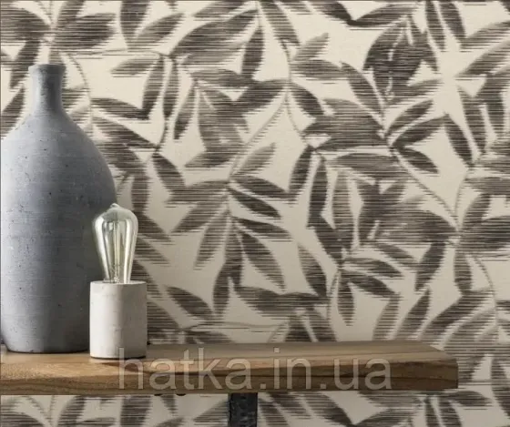 Шпалери вінілові на флізеліні Rasch Clasik 0,53х10 листя гілки ефект розмитості бежеві на білому Київ