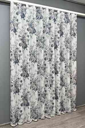 Тюль-штора VR-Textil 1864т Льон Білий з сіро-синім 300х270 см (42-0831) Київ