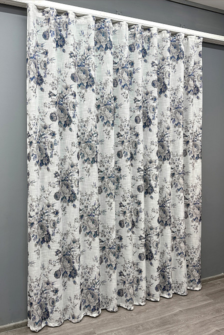 Тюль-штора VR-Textil 1864т Лен Белый с серо-синим 300х270 см (42-0831) Киев - изображение 3