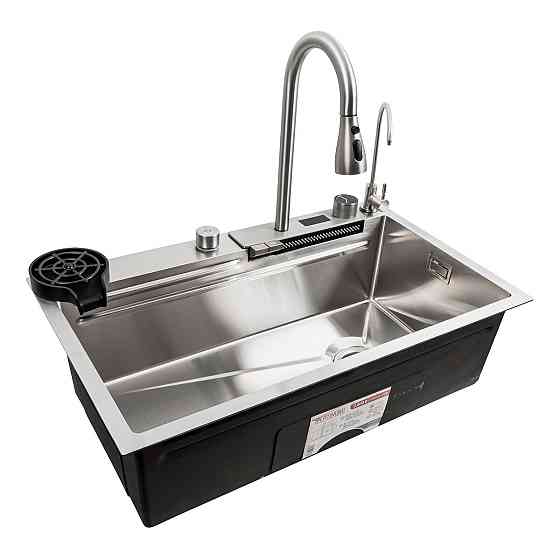 PLATINUM Кухонна мийка 75*45G сатин Platinum Handmade "Водоспад" повна комплектація Киев